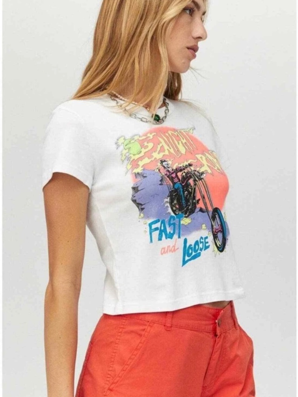 Daydreamer Night Rider Shrunken Baby Tee Graphic Crop Size Small